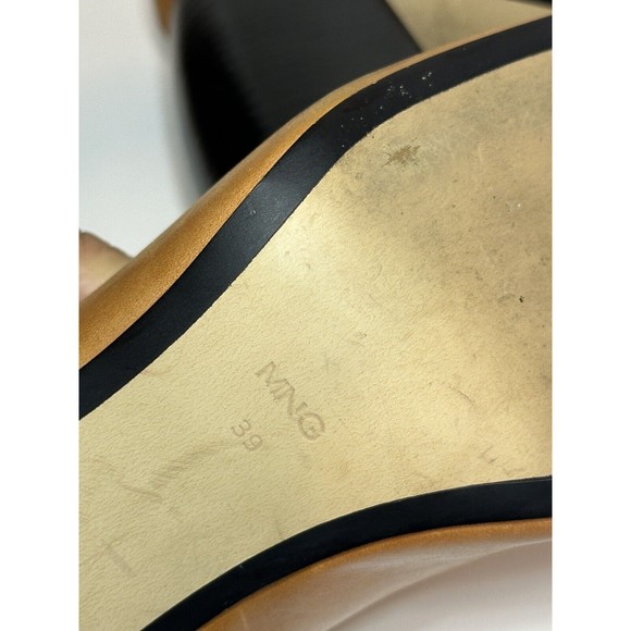 MNG By Mango Leather Heels 9 Mule Retro Chunky Block Heels Unique Funky 70s Heel - Picture 15 of 16